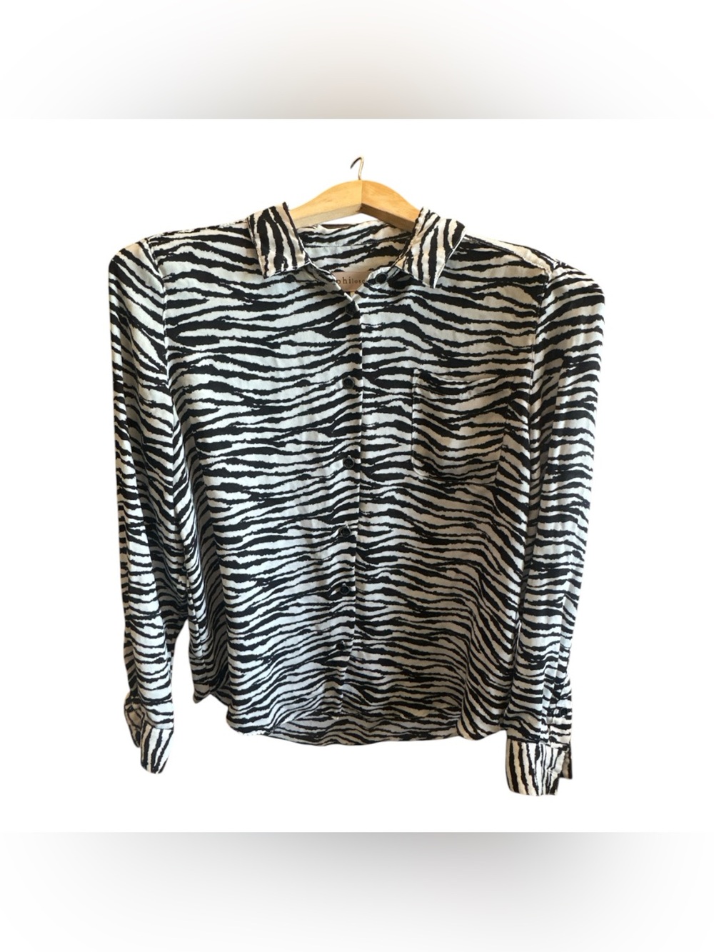 Philosophy Zebra Print Button-Down Shirt - Black & White Size XS Safari Animal